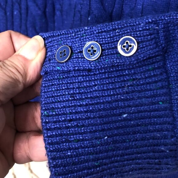 TALBOTS Women's Petite Blue Confetti-Flecked Cable Knit Crewneck Sweater MP - Picture 4 of 8